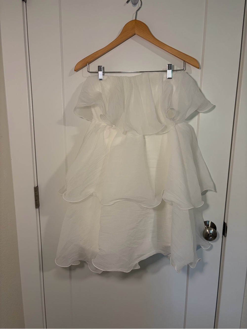 NWOT SHEIN strapless white tiered ruffle mini dress size xs